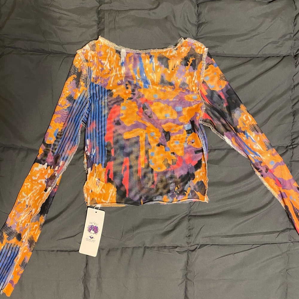 Patterned Mesh Crop Top - Picture 1 of 5